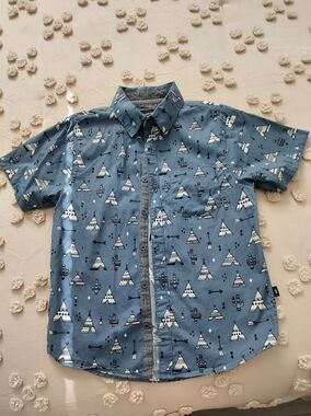 Blue Printed Short-Sleeve Button-Up Shirt by Unknown Brand